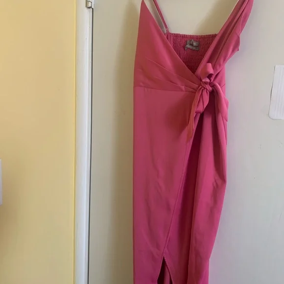 urban outfitters pink wrap dress Urban Outfitters Wrap Dress Womens Pink Small Chiffon Romantic Long Sleeve Y2K